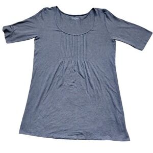 Eileen Fisher Gray Tunic Top XS Pleated Scoop Neck Elbow Sleeve Casual